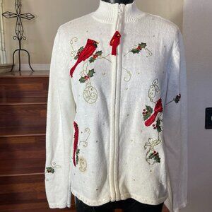 Vintage Tiara International Christmas Beaded Sequin Cardinal Cardigan Sweater XL